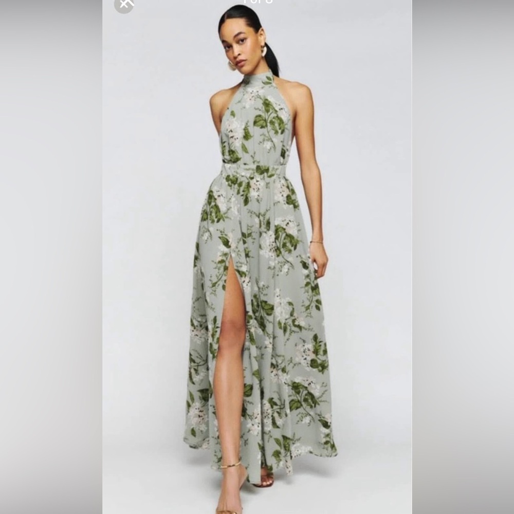 Reformation Green Floral Maxi Dress